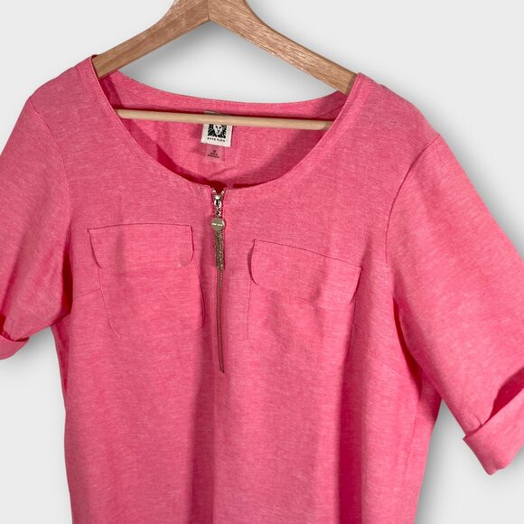Anne Klein Top MEDIUM Red Casual Short Sleeve - Picture 3 of 8